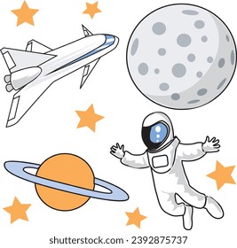 Astronot and Spaceshp seamless Pattern Vector