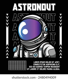 astronout character with brutalism poster design for tshirt