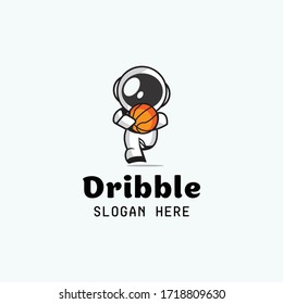 Astronout Dribbling basket ball logo, Basket and Space Astronout Player logo designs
