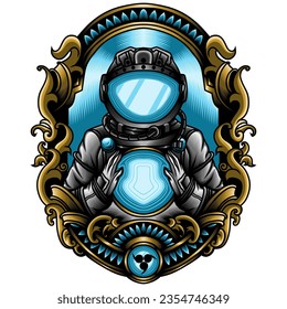 Astronout Holding a Magic Ball Vector Illustration
