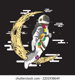 astronout illustration design with japanese style background
