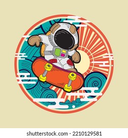 astronout illustration design with japanese style background 