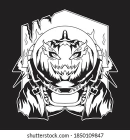 Ilustración del vector de diseño de Halloween de calabazas de astronauta para el tema monocromo de ropa 