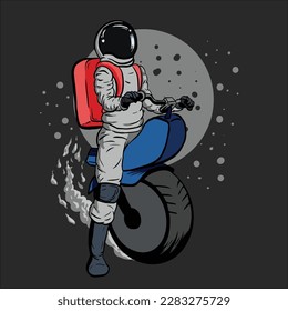 Astronout Riding Motorcycle with one tire