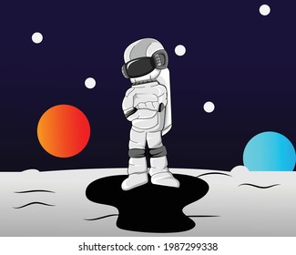 The Astronout Stay At Space For Background,  For Poster and Tshirt Children Design
