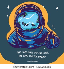 Astronout Vector Illustration With Neil Armstrong Quote.