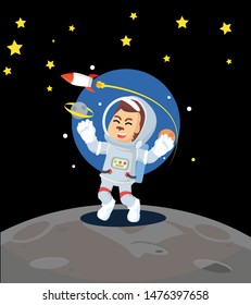 astronouts monkey happy with a galaxy vector illustration