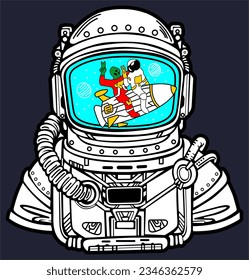 ASTRONUT WITH ALIAN VECTOR ILLUSTRATION