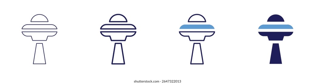 Icono de observación astrofísica en 4 estilos diferentes. Línea delgada, línea, línea en negrita, duotono. Estilo duotono. Trazo editable.