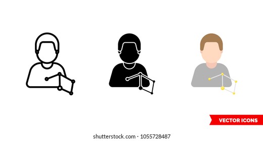 Astrophysicist icon of 3 types: color, black and white, outline. Isolated vector sign symbol.