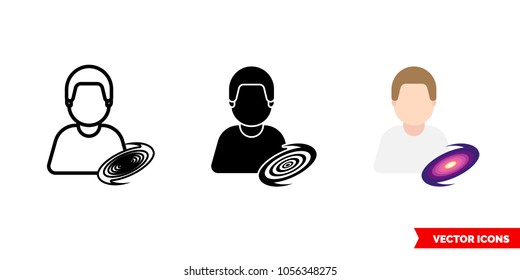 Astrophysicist icon of 3 types: color, black and white, outline. Isolated vector sign symbol.
