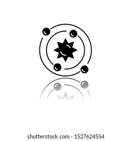 Astrophysics drop shadow black glyph icon. tronomy branch. Study of universe, stars, planets, galaxies. Astrophysical discoveries. Cosmology, Solar System science. Isolated vector illustration