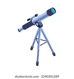 Composición isométrica astrofísica con iconos científicos de color neón en ilustración vectorial de fondo en blanco
