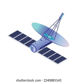 Astrophysics isometric composition with neon colored scientific icons on blank background vector illustration