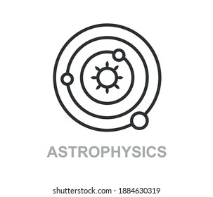 Astrophysics linear icon. Study of universe, stars, planets, galaxies. Astrophysical discoveries. Thin line illustration. Contour symbol. Vector isolated outline drawing. Editable stroke