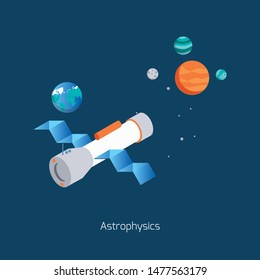 Astrophysics. Orbital Telescope. Concept Vector Image