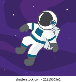 astrounout vector cartoon on space wiht galaxy background