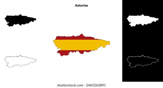 Conjunto de mapas esquemáticos en blanco de Asturias