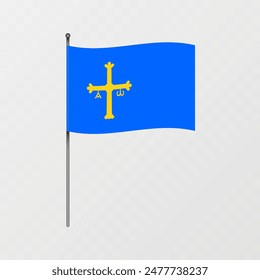 Asturias flag on flagpole. Vector illustration.