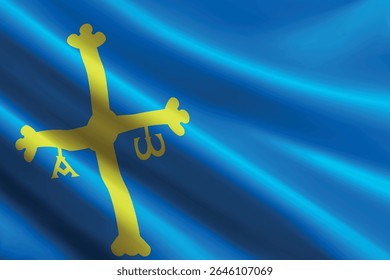 Astúrias bandeira acenando ao vento, textura de seda detalhada realista. comunidade autônoma da Espanha