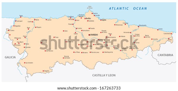 Asturias Map Stock Vector (Royalty Free) 167263733 | Shutterstock