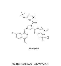 Asunaprevir flat skeletal molecular structure Protease inhibitor antivral, NS3 4A drug used in Hepatitis C treatment. Vector illustration scientific diagram.
