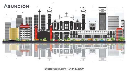 Asuncion Paraguay City Skyline with Color Buildings and Reflections Isolated on White. Vector Illustration. Travel and Tourism Concept with Modern Architecture. Asuncion Cityscape with Landmarks.