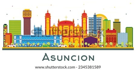 Asuncion Paraguay City Skyline with Color Buildings isolated on white. Vector Illustration. Business Travel and Tourism Concept with Modern Architecture. Asuncion Cityscape with Landmarks.