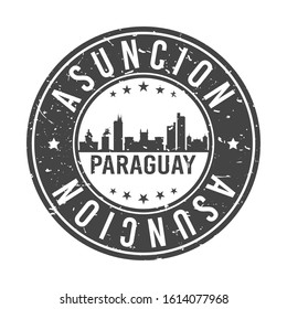 Asuncion Paraguay Skyline. Round Postmark Icon City Design. Vector Landmark Travel.