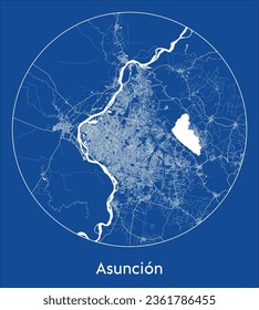 Asunción Paraguay Mapa de la ciudad de Sudamérica Impresión azul Circle vector ilustración