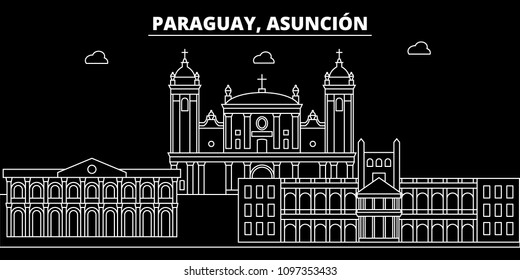 Asuncion silhouette skyline. Paraguay - Asuncion vector city, paraguayan linear architecture. Asuncion line travel illustration, landmarks. Paraguay flat icon, paraguayan outline design banner