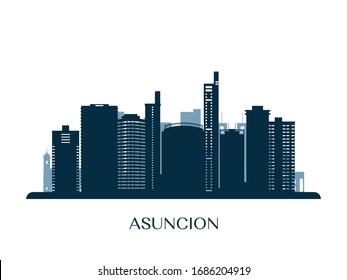 Asuncion skyline, monochrome silhouette. Vector illustration.