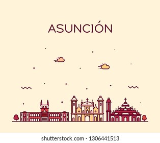 Asuncion skyline, Paraguay. Trendy vector illustration, linear style