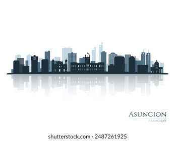 Silueta del horizonte de Asunción con reflejo. Paisaje Asunción, Paraguay. Ilustración vectorial.