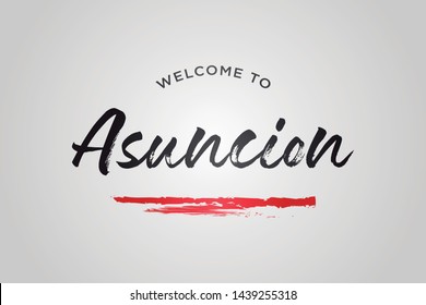 Asuncion Welcome To Word Text with Creative Handwritten Font Design Vector Illustration. - Vector