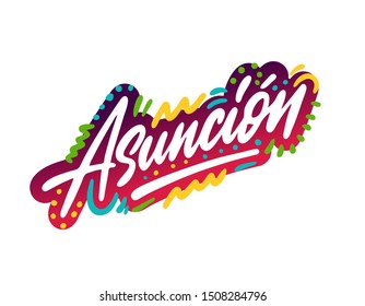 Asuncion Word Text with Handwritten Font Shape Vector Illustration.
