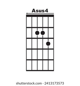 Asus4 Gitarren Akkord Symbol. Basierendes Gitarren-Akkord, Vektorgrafik-Symbol-Design
