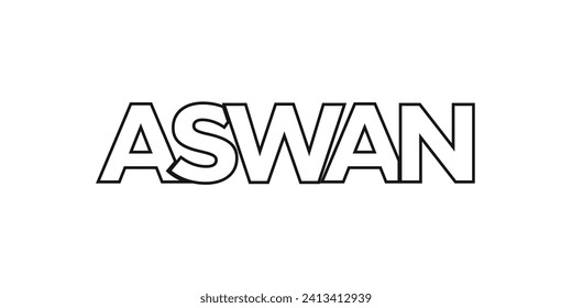 Aswan in the Egypt emblem for print and web. Design features geometric style, vector illustration with bold typography in modern font. Graphic slogan lettering isolated on white background.