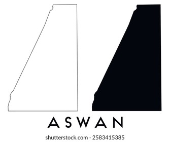 Aswan map outline and black silhouette vector