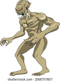 Aswang  an evil creature in Filipino folklore  A muscular ghoul in its true form  Cartoon style drawing 