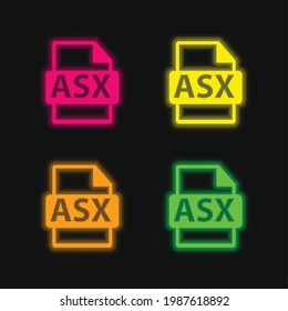 Símbolo de formato de archivo ASX cuatro colores brillante icono vector neón