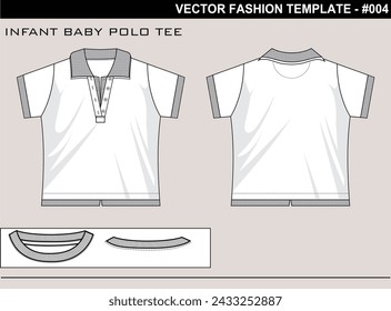 ASY EDITABLE FASHION TECHNICAL FLAT SKETCH ILLUSTRATION DESIGN INFANT BABY POLO TEE.