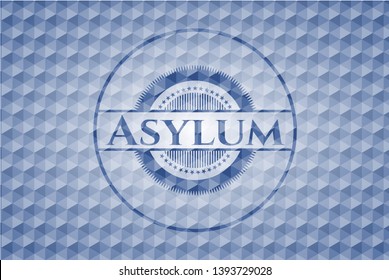 Asylum blue badge with geometric pattern. Vector Illustration. Detailed.