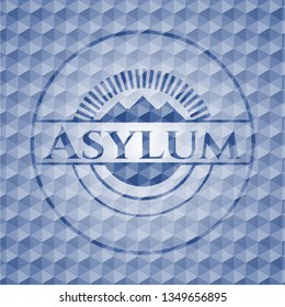 Asylum blue polygonal badge.