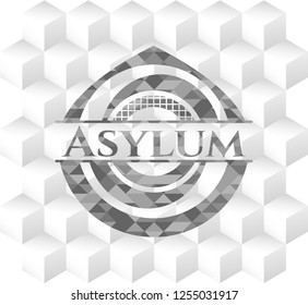 Asylum grey badge with geometric cube white background