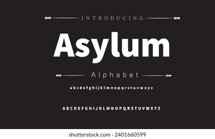 Asyl Moderne fette Schriftart. Sans Serif Font. Regular Italic Uppercase Kleinschreibung Große Typografie Alphabet Schriftarten für Mode, Sport, Technologie, Digital, Film, Logo-Design, Vektorgrafik