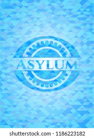 Asylum realistic sky blue emblem. Mosaic background