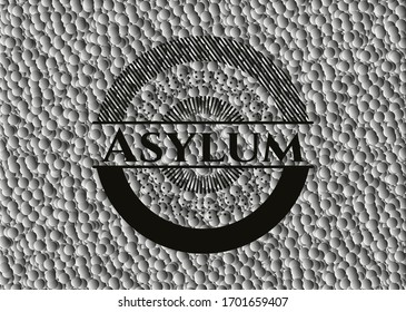 Asylum retro style black emblem with bubbles background. Vector Illustration. Detailed.