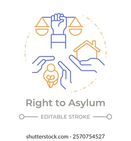 Asylum right duo tone concept icon. Social protection, shelter. Society support. Round two color outline illustration. Abstract vector design. Easy to use in infographic, presentation