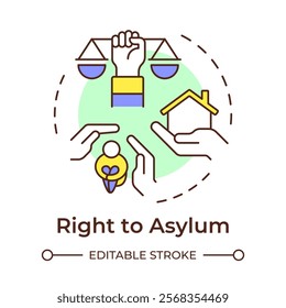 Asylum right multi color concept icon. Social protection, shelter. Society support. Round shape line illustration. Abstract idea. Graphic design. Easy to use in infographic, presentation